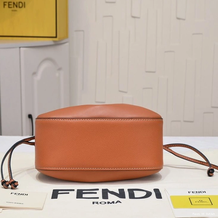 Cheap HOT Calf Leather Bucket Bag Mini Brown Fendi In Pomodorino 0815